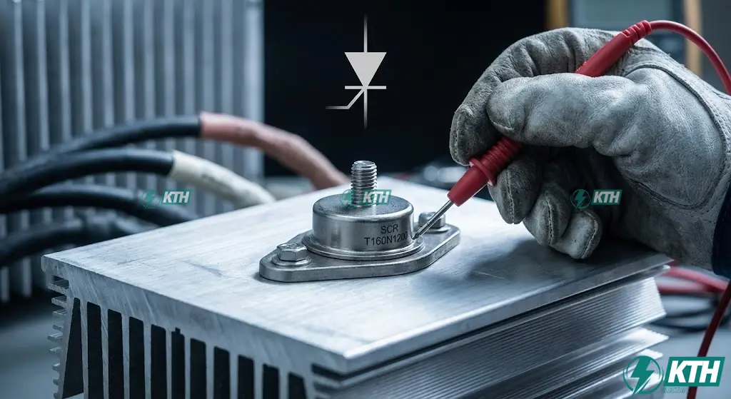 Diode Symbols Guide: Complete List & Functions (2025) 8 High-power SCR thyristor mounted on a heatsink, used for controlling heavy industrial loads like motors and heaters.
