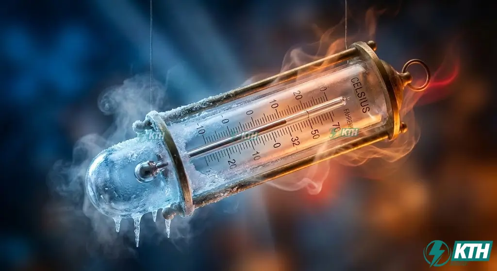 A thermometer scale showing the freezing and boiling points of water to illustrate Fahrenheit to Celsius conversion formulas.