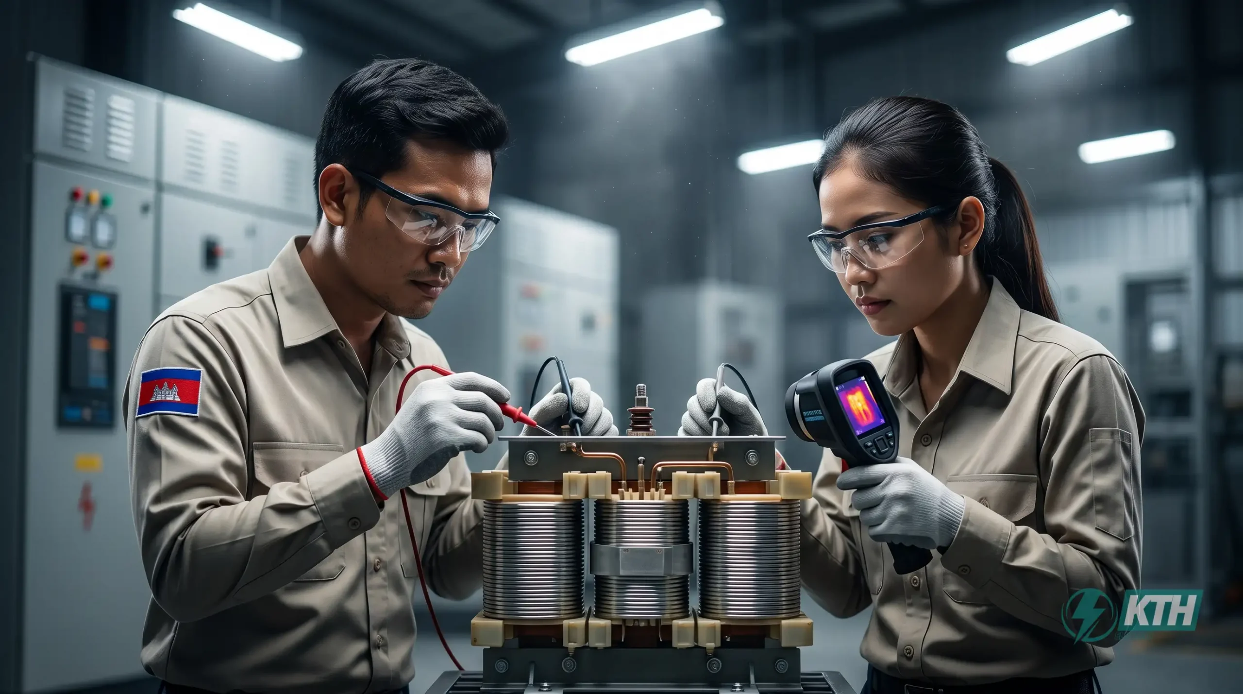 Turnkey Transformer Installation Cambodia: EDC Compliant 2 Commercial indoor substation transformer replacement and Legrand GreenT series dry-type transformer commissioning.