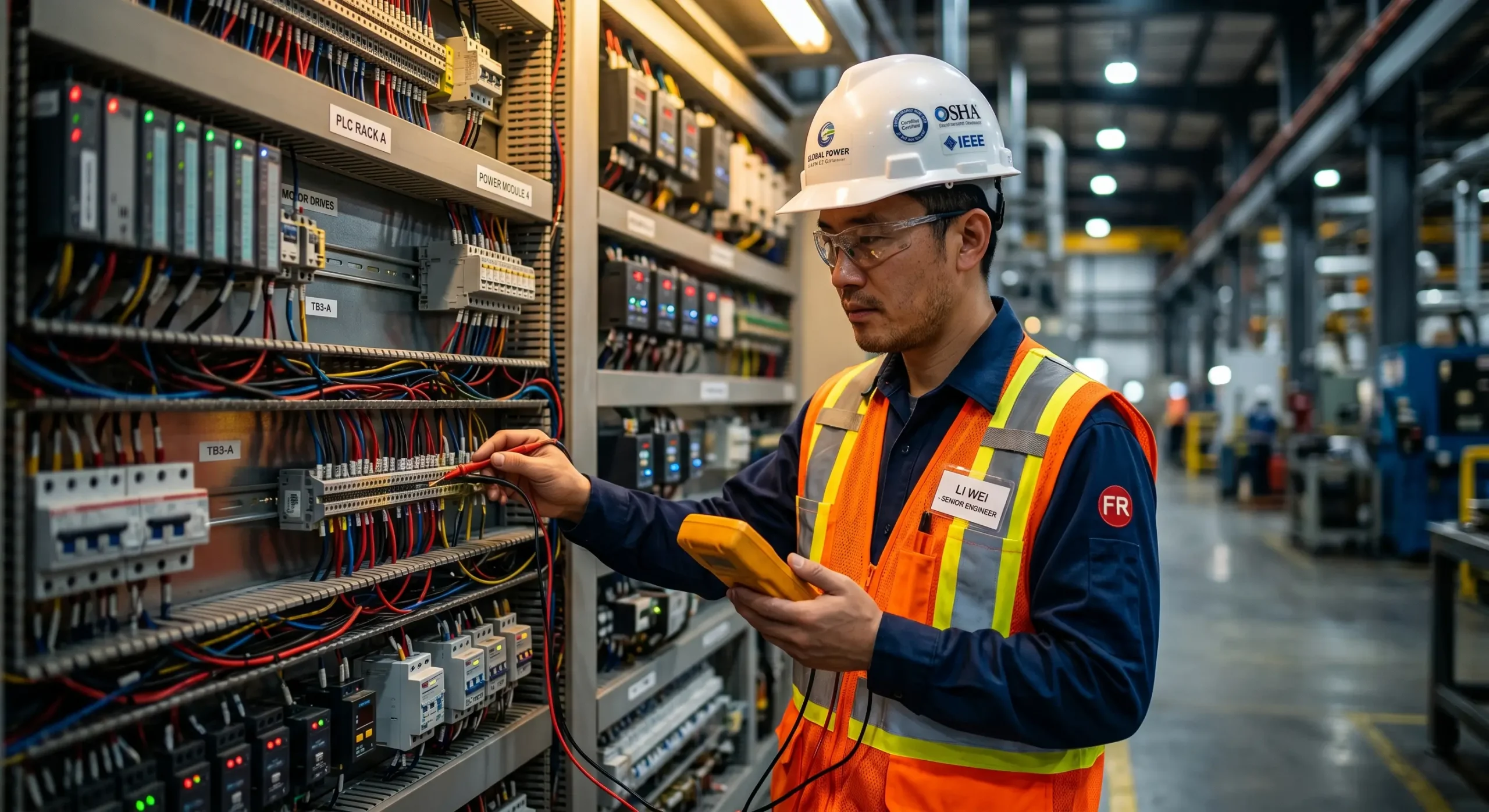 Comprehensive electrical system assessment with an expert engineer conducting industrial panel inspection for ensuring facility safety compliance 2026.