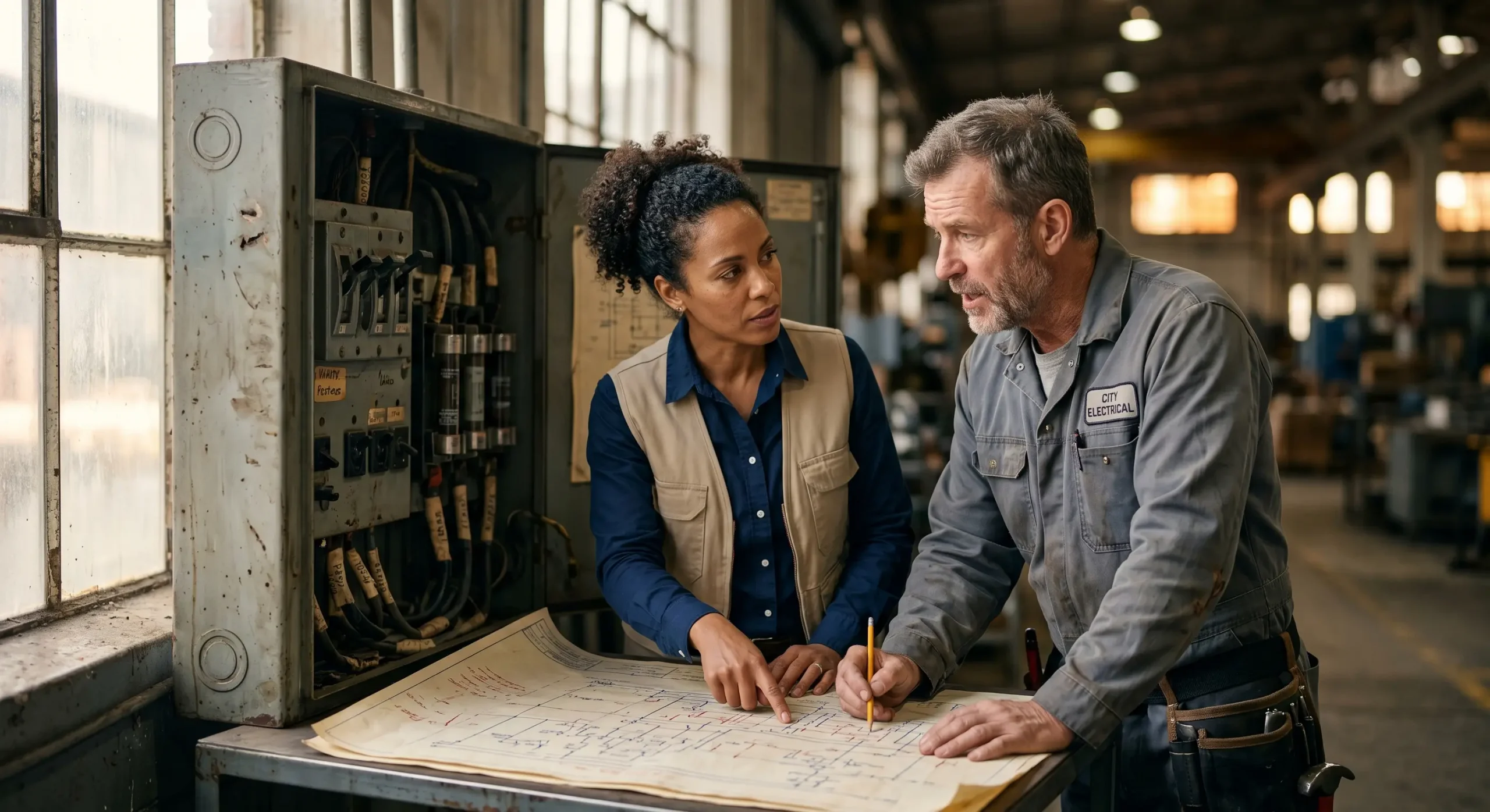 Facility electrical infrastructure evaluation identifying critical warning signs and tripped breakers during a pre-purchase renovation audit solutions.