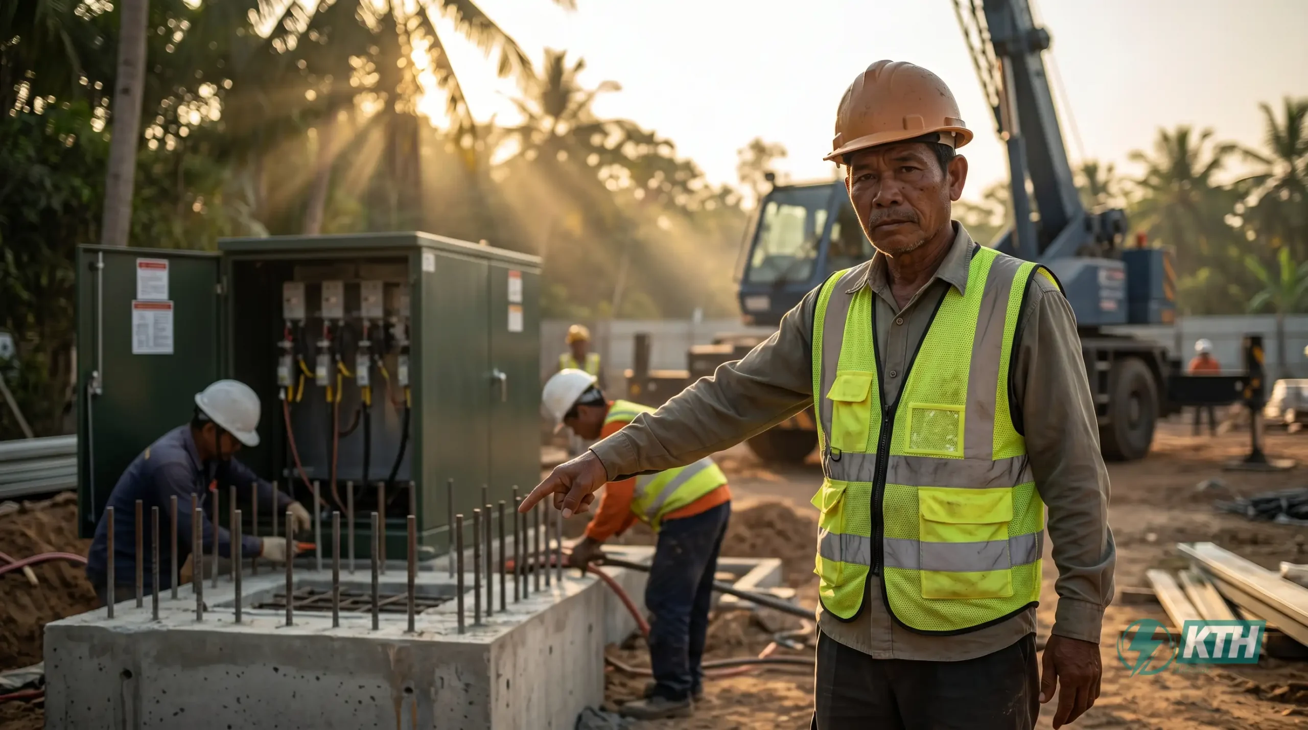 Turnkey Transformer Installation Cambodia: EDC Compliant 3 Civil and mechanical works for pad-mounted package and pole-mounted transformers grounding systems in Cambodia.