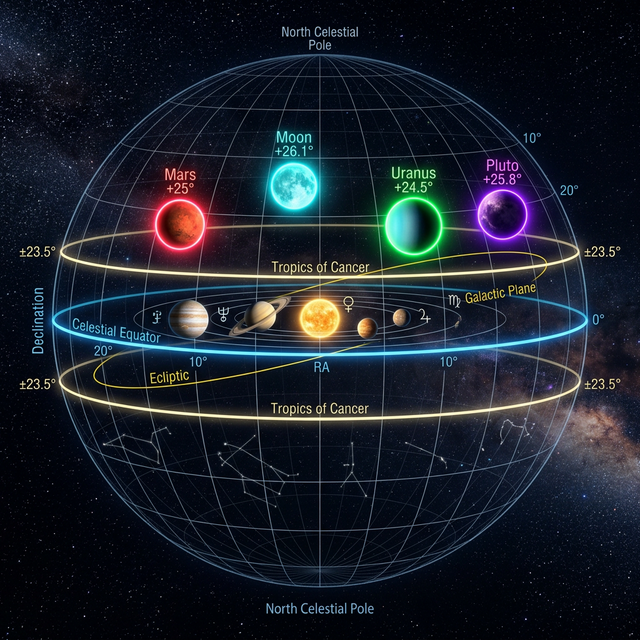 Vĩ Độ Vàng Trong Lá Số – Xích Vĩ Và Cách Hành Tinh Biểu Hiện Theo Bán Cầu