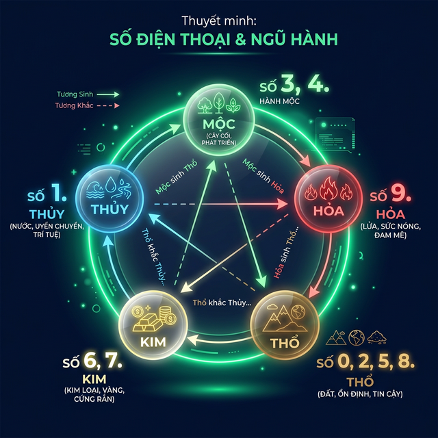 Bảng Ngũ Hành các chữ số điện thoại 0-9