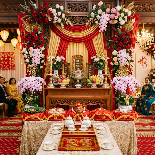 Trang trí gia tiên cưới hỏi sang trọng