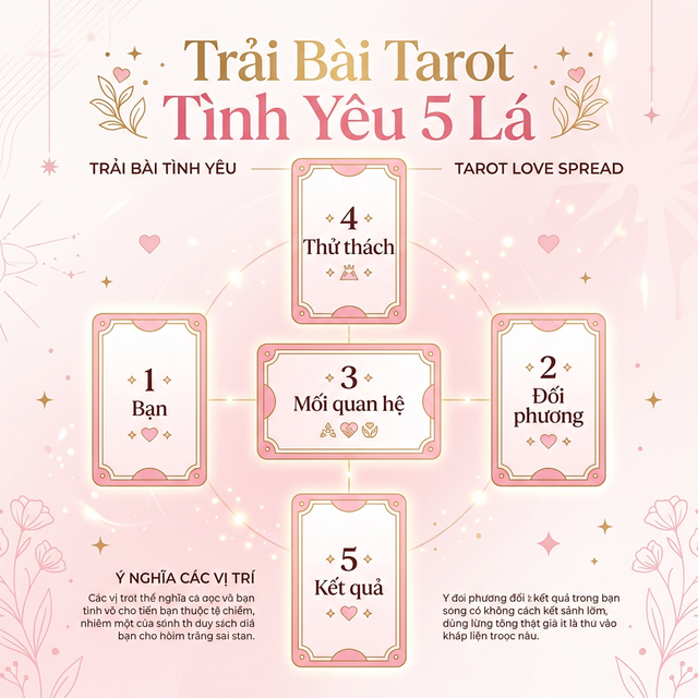 Trải bài Tarot tình yêu 5 lá Love Spread