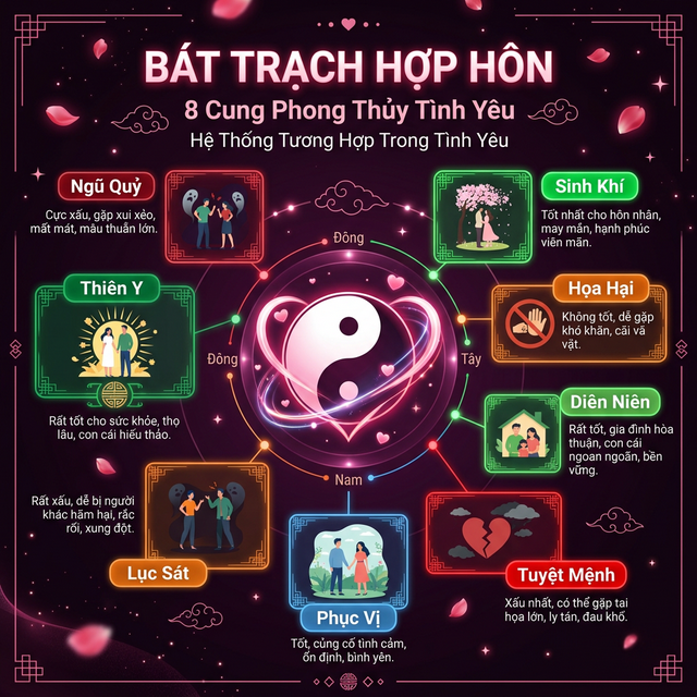 Infographic Bát Trạch Phong Thủy 8 cung hợp hôn tình yêu