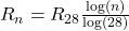R_n = R_{28} \frac{\log(n)}{\log(28)}