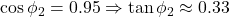 \cos\phi_2 = 0.95 \Rightarrow \tan\phi_2 \approx 0.33
