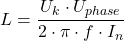 \[L = \frac{U_k \cdot U_{phase}}{2 \cdot \pi \cdot f \cdot I_{n}}\]