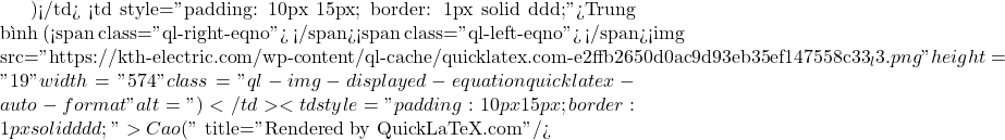 )</td> <td style="padding: 10px 15px; border: 1px solid #ddd;">Trung bình (<span class="ql-right-eqno">   </span><span class="ql-left-eqno">   </span><img src="https://kth-electric.com/wp-content/ql-cache/quicklatex.com-e2ffb2650d0ac9d93eb35ef147558c33_l3.png" height="19" width="574" class="ql-img-displayed-equation quicklatex-auto-format" alt="\[)</td> <td style="padding: 10px 15px; border: 1px solid #ddd;">Cao (\]" title="Rendered by QuickLaTeX.com"/>