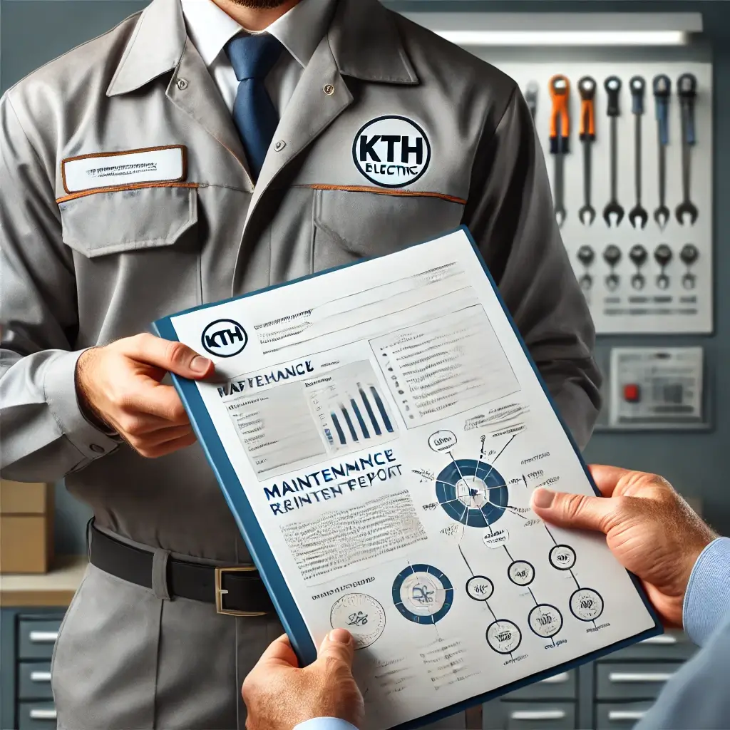 Illustration: Technician presenting a detailed maintenance report to a customer.