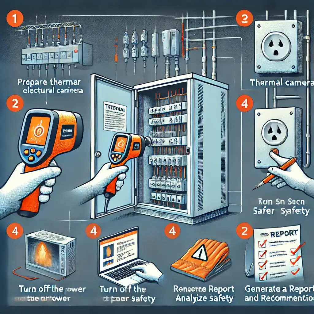 Các bước thực hiện scan nhiệt tủ điện với thiết bị hiện đại, bao gồm chuẩn bị, quét nhiệt, phân tích dữ liệu và lập báo cáo chi tiết.