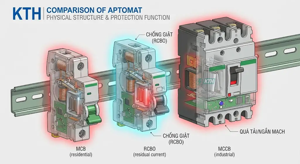 Sơ đồ so sánh Aptomat RCBO và MCCB