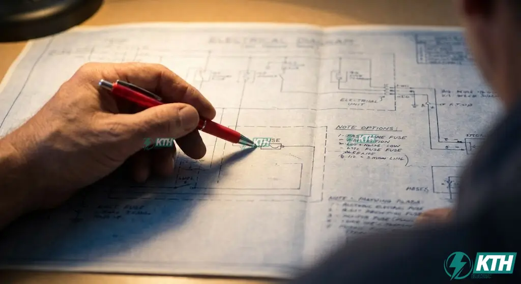 Ký hiệu cầu chì hình chữ nhật và đường lượn sóng trong bản vẽ sơ đồ mạch điện công nghiệp chuẩn IEC.