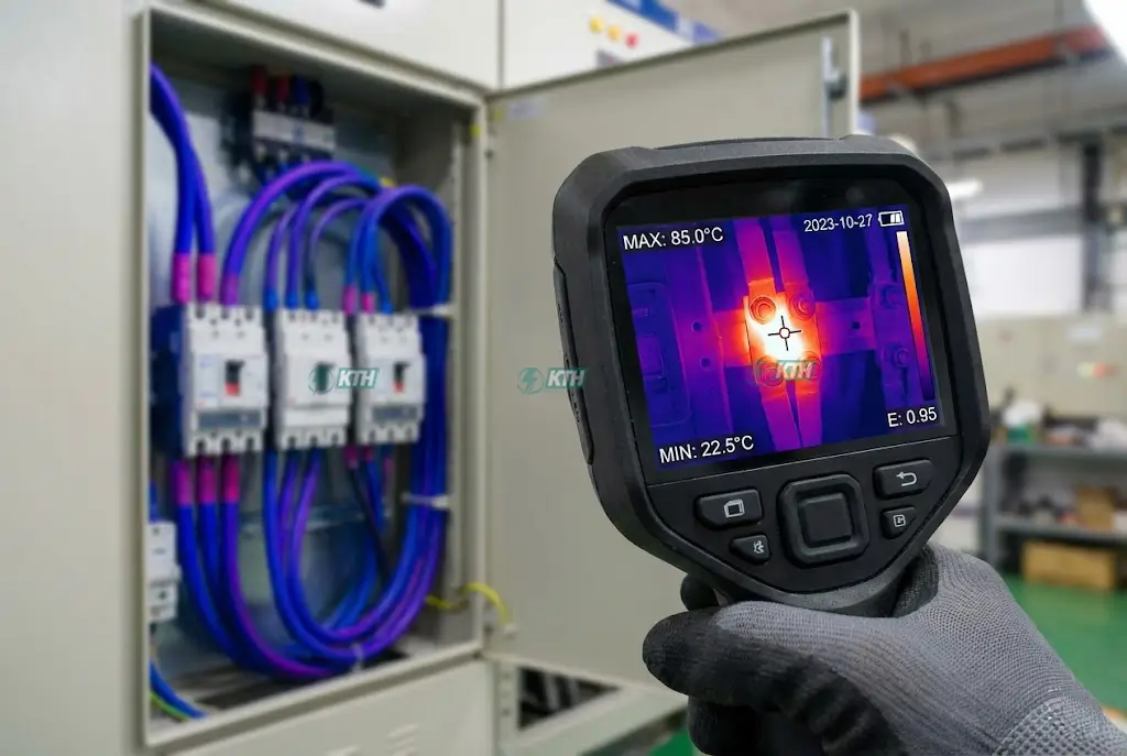 Hình ảnh camera nhiệt phát hiện điểm nóng (Hotspot) tại mối nối thanh cái do siết không đủ lực.