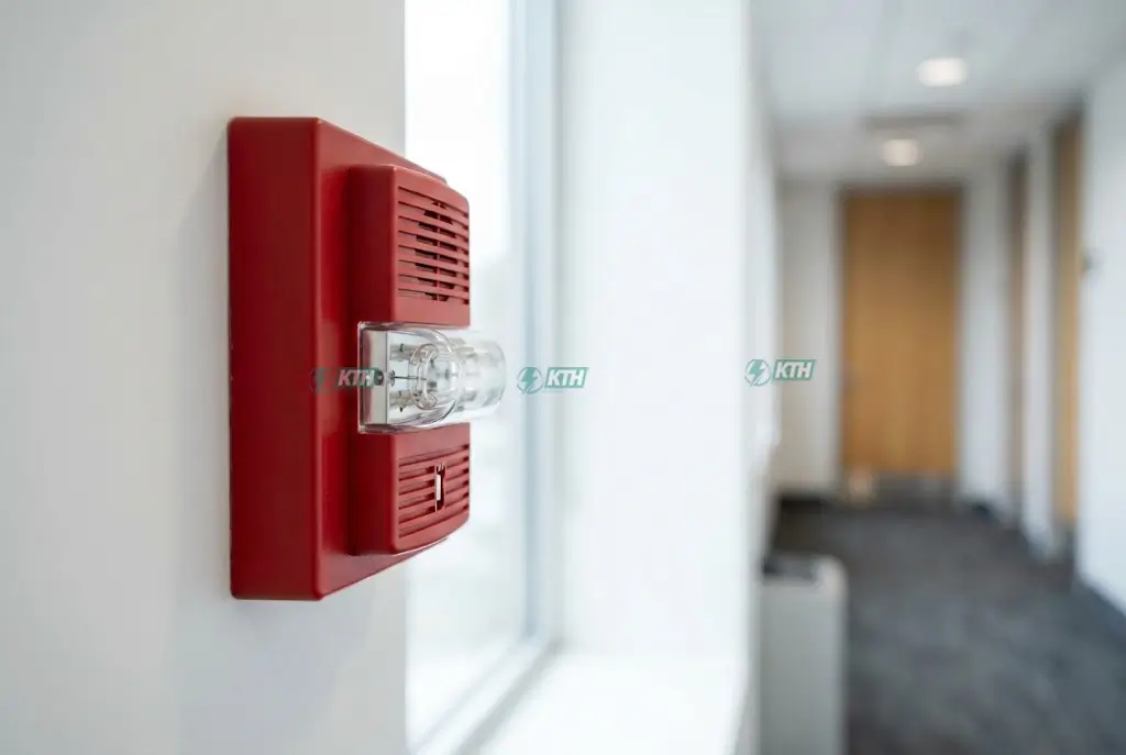 Thiết bị đèn chớp báo cháy kết hợp còi (Visual Alarm Device) lắp đặt trên tường theo quy định TCVN 5738:2021.