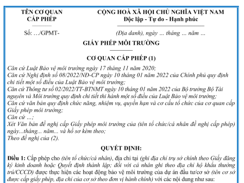 Giấy Phép Môi Trường