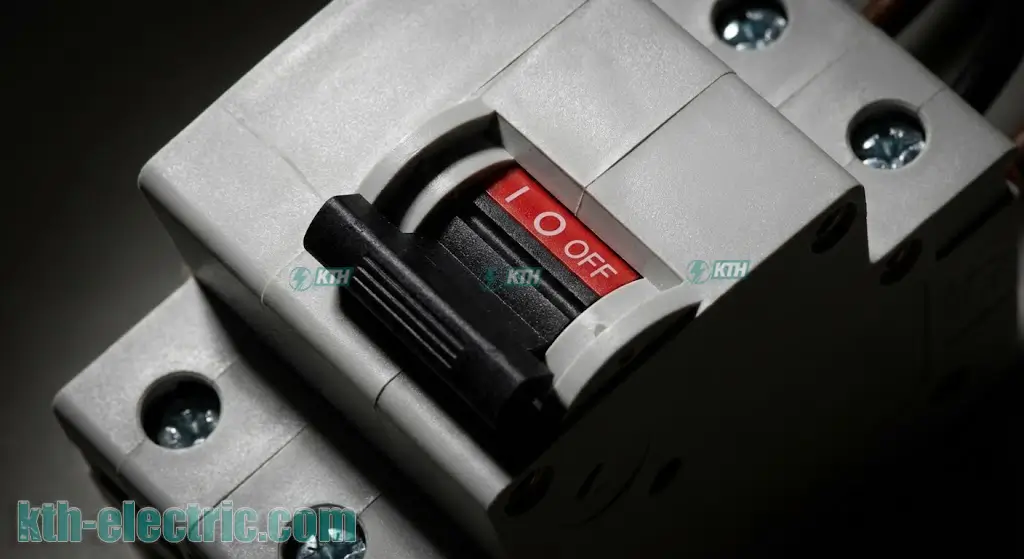 Hình ảnh Aptomat tổng đã gạt xuống vị trí OFF để ngắt điện an toàn.