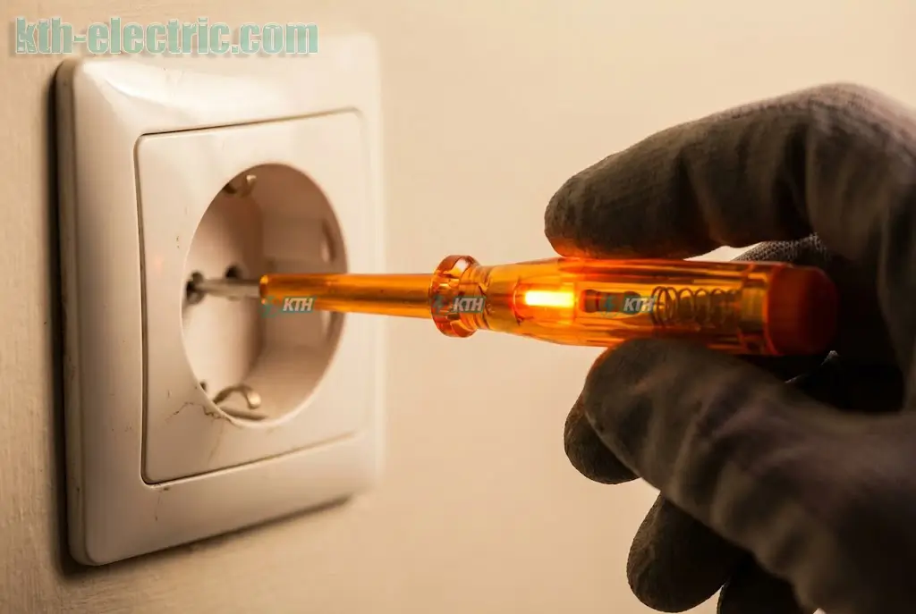 Hướng dẫn dùng bút thử điện kiểm tra dây nóng dây lạnh an toàn - Đèn bút sáng màu đỏ
