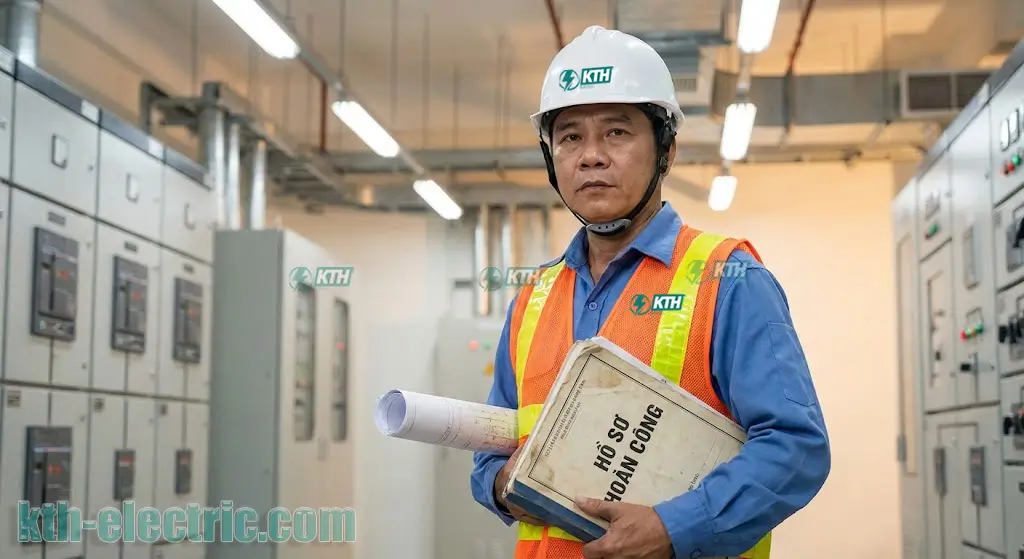Kỹ sư kiểm tra hồ sơ hoàn công điện nước tại công trình MEP chuyên nghiệp.