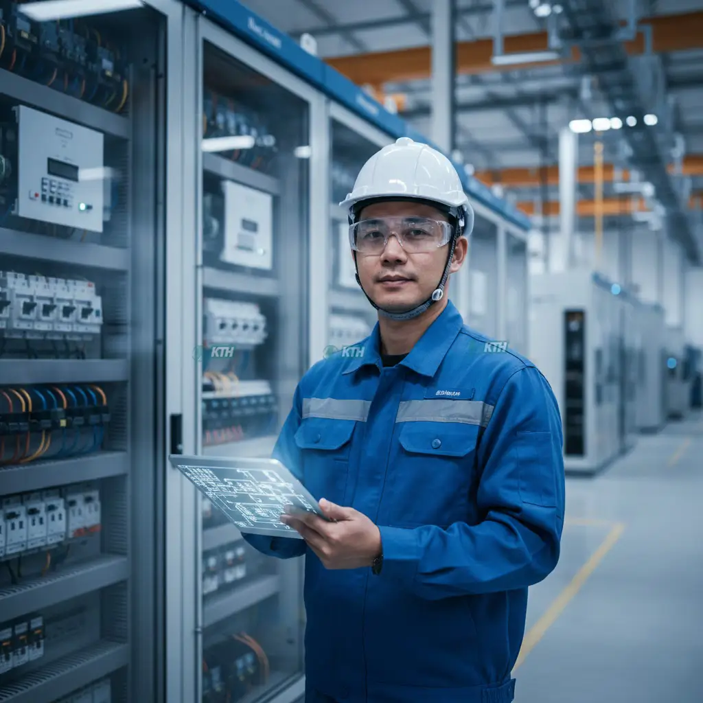 Kỹ sư KTH Electric thực hiện bảo trì hệ thống điện tòa nhà và nhà máy chuyên nghiệp.