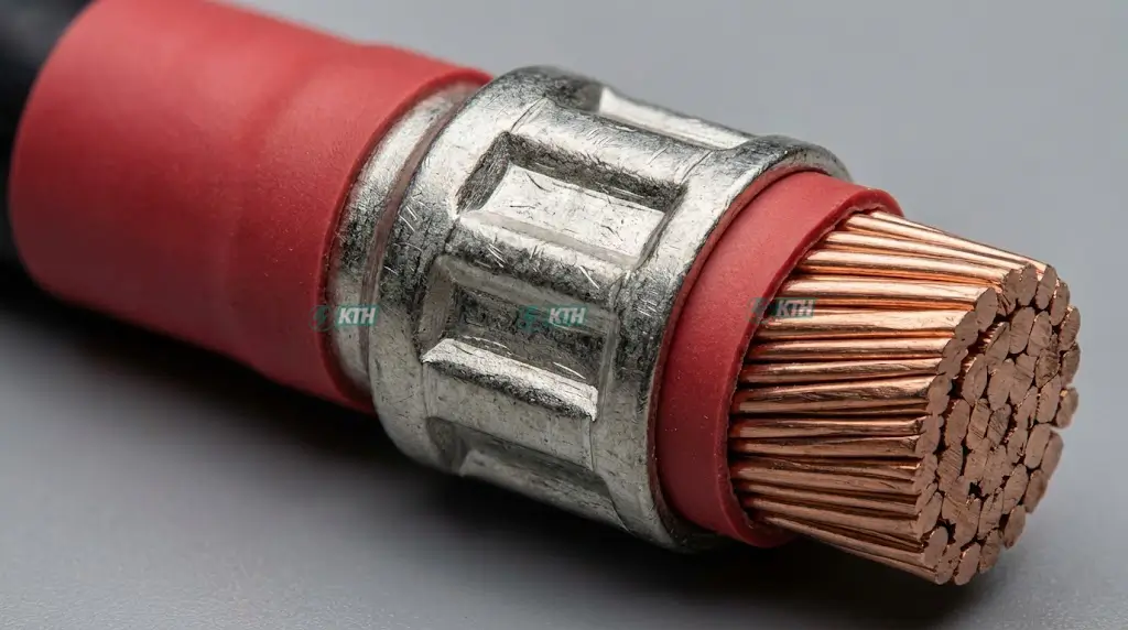 Đầu cốt đồng sau khi bấm bằng kìm thủy lực khuôn lục giác, mối ép chặt và sắc nét đảm bảo tiếp xúc điện tối đa.