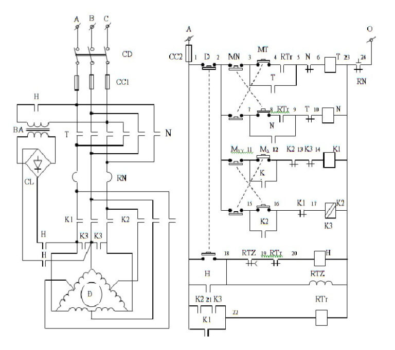 Mạch động cơ 2 cấp tốc độ (Sao - Tam giác kép)