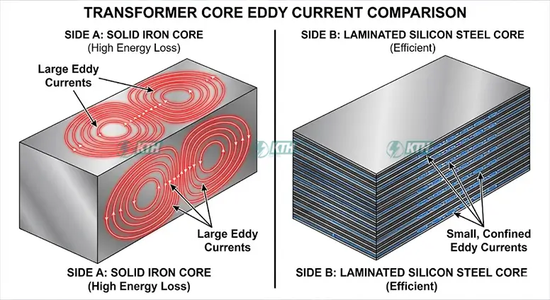 Dòng Điện Fuco Là Gì? Nguyên Lý, Tác Hại Và Ứng Dụng Trong Máy Biến Áp (2025) 3 Minh họa phần "Giải pháp". Đây là hình ảnh quan trọng nhất về mặt kỹ thuật.