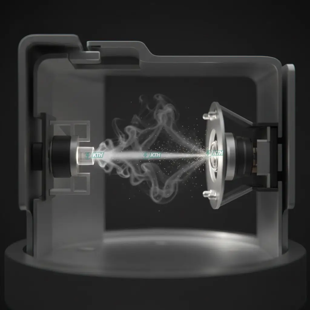 Phân Biệt Đầu Báo Khói & Nhiệt: Nên Lắp Loại Nào Cho Bếp? (2025) 2 Nguyên lý hoạt động của đầu báo khói quang điện: Các hạt khói làm tán xạ tia sáng vào cảm biến.