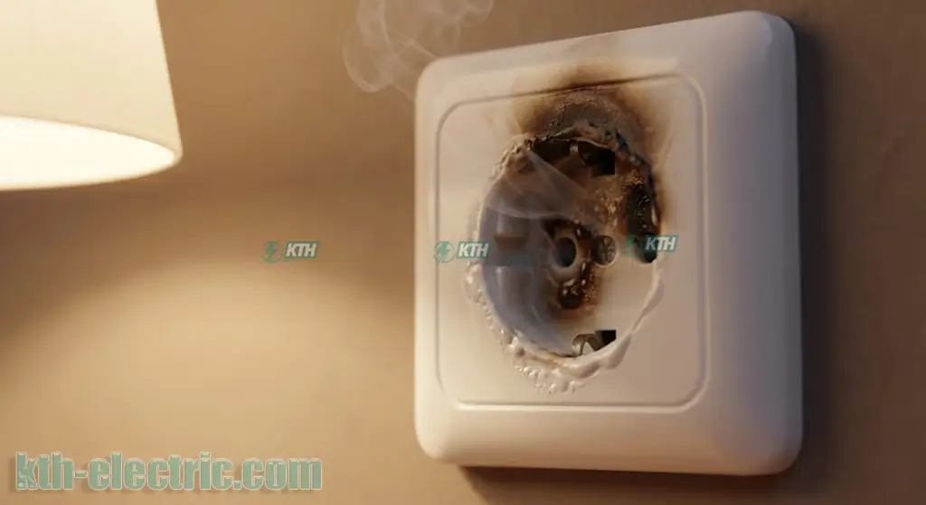 Ổ cắm điện bị chảy nhựa và biến dạng do quá tải nhiệt.