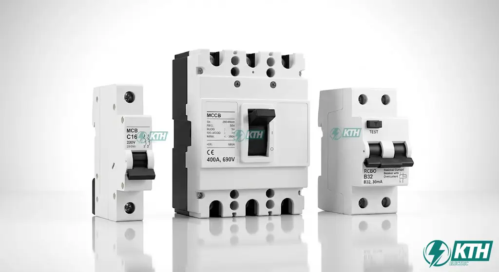 Phân biệt các loại aptomat phổ biến hiện nay: Aptomat tép MCB, Aptomat khối MCCB và Aptomat chống giật RCBO.