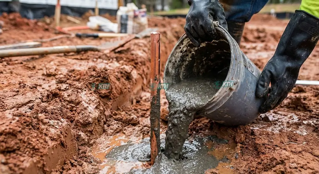 Thi công đổ hóa chất giảm điện trở đất GEM xung quanh cọc tiếp địa để xử lý sự cố điện trở cao.