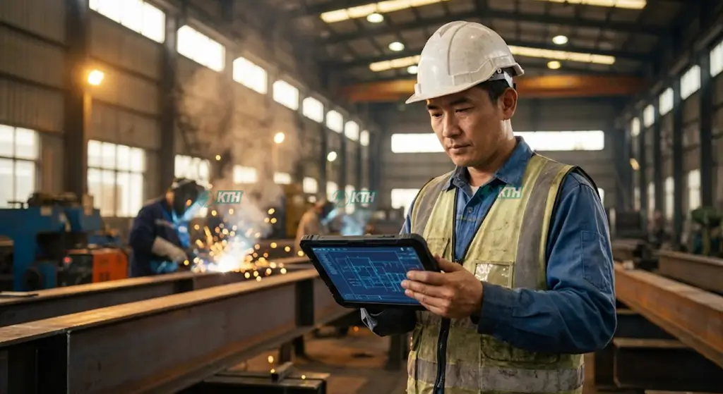 TCVN 7472:2004 (ISO 3834): Hướng Dẫn Quy Trình Hàn & WPS Chi Tiết 1 Kỹ sư giám sát kiểm tra tiêu chuẩn TCVN 7472 2004 và ISO 3834 tại nhà xưởng kết cấu thép