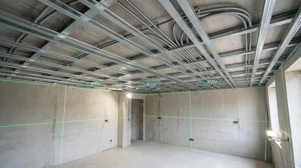 Thi Công Điện Biệt Thự & Penthouse: Giải Pháp Smarthome & An Toàn 2025 4 Thi công đi dây điện âm trần sử dụng ống ruột gà lõi thép bảo vệ chống côn trùng cho biệt thự.