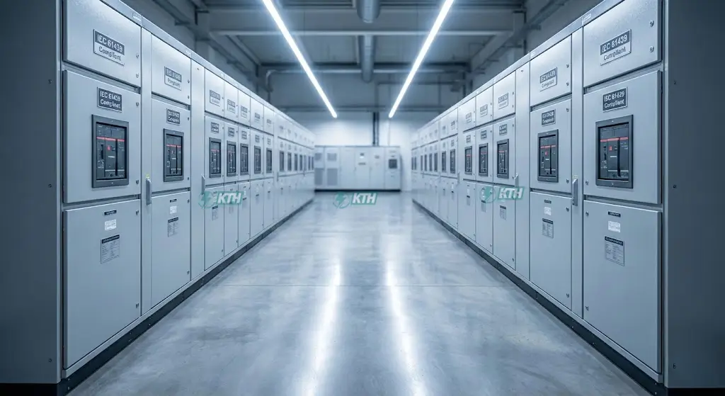 Hệ thống tủ điện hạ thế đạt tiêu chuẩn IEC 61439-1/2 mới nhất lắp đặt tại nhà máy công nghiệp với thiết kế thẩm tra an toàn.