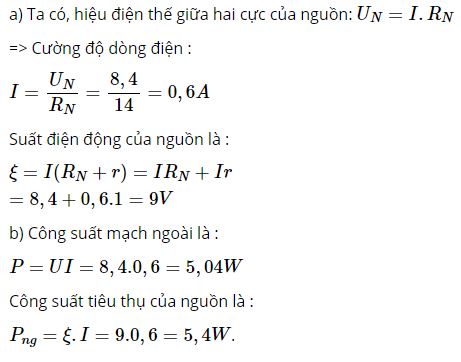 Tính cường độ dòng điện chạy trong mạch và suất điện động của ...