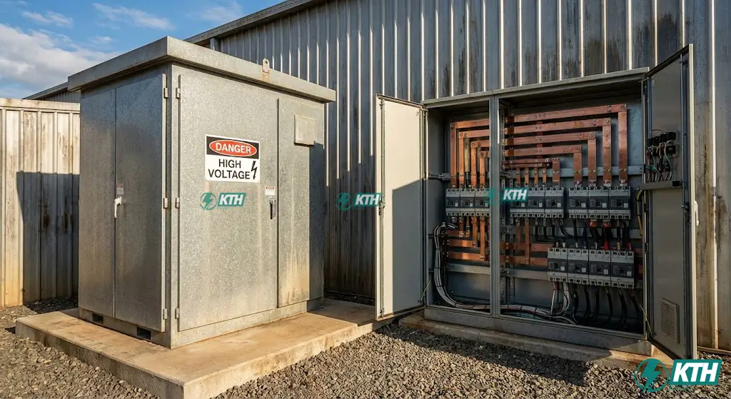 Xưởng 500m2 Cần Bao Nhiêu kW? Cách Tính Công Suất Điện 2025 3 Trạm biến áp 75kVA và tủ điện phân phối tổng MSB được lắp đặt hoàn thiện phù hợp với công suất tính toán.