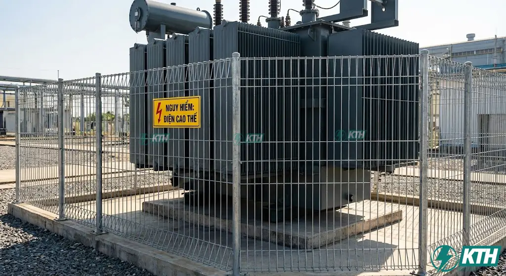 Trạm biến áp nền công suất lớn trên 1000kVA có hàng rào bảo vệ an toàn theo tiêu chuẩn TCVN.