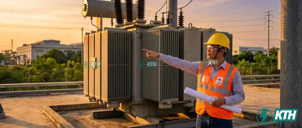 Trạm Biến Áp Ngoài Trời: Phân Loại, Tiêu Chuẩn & Báo Giá 2025 1 Tổng quan trạm biến áp ngoài trời lắp đặt tại khu công nghiệp với tiêu chuẩn an toàn cao.