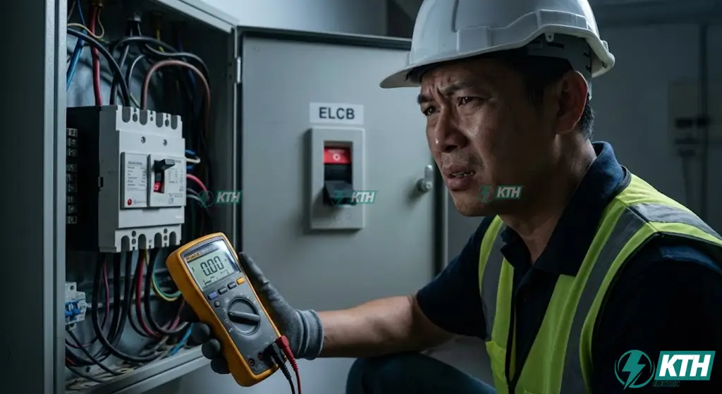 Thợ điện kiểm tra nguyên nhân aptomat chống giật bị nhảy liên tục nhưng không tìm ra dòng rò.