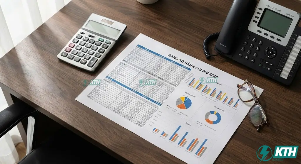 Bảng tính toán so sánh chi phí tổng sở hữu (TCO) giữa tổng đài ảo và tổng đài cứng trong 3 năm.