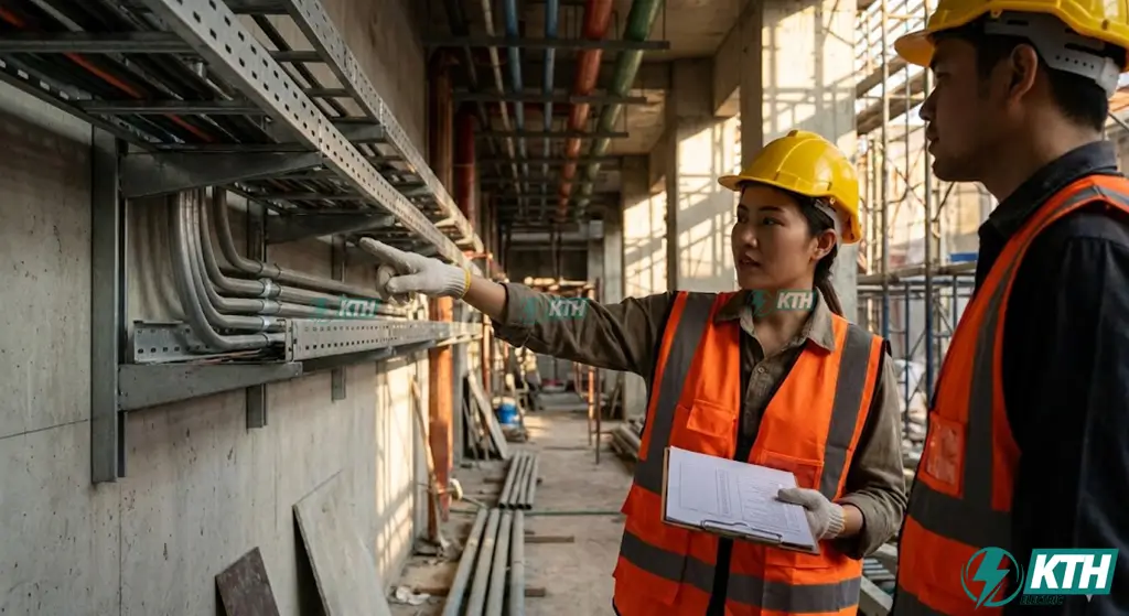 Kỹ sư QS đang thực hiện bóc tách khối lượng cơ điện và lập bảng BOQ dự toán trên bản vẽ kỹ thuật.