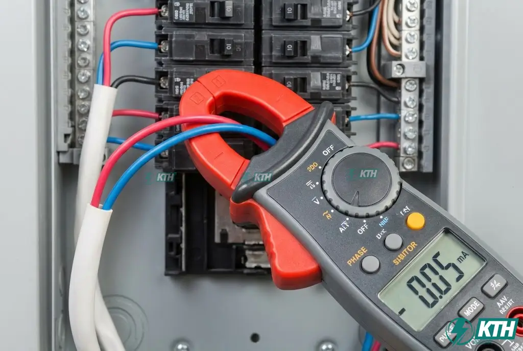 Ampe Kìm Chuyên Dụng: Hướng Dẫn Chọn Mua & Kỹ Thuật Đo (2025) 3 Hướng dẫn cách đo dòng rò bằng ampe kìm: Kẹp cùng lúc dây pha và dây trung tính để phát hiện rò rỉ điện.