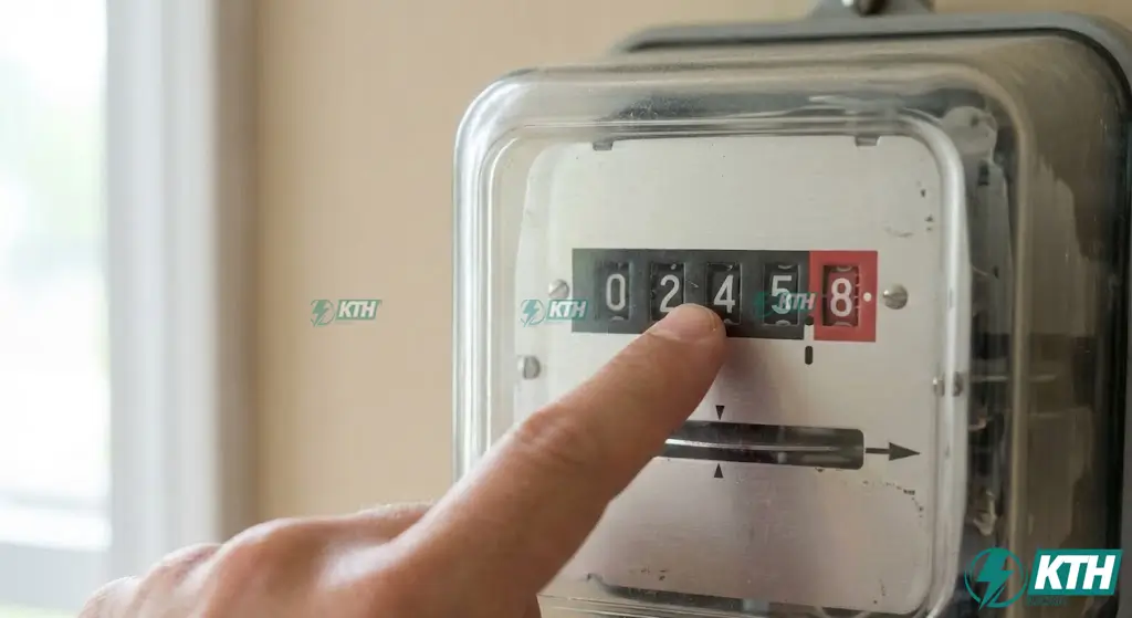 Hướng dẫn cách đọc chỉ số công tơ điện 1 pha 2 dây đúng cách bỏ qua số màu đỏ thập phân.