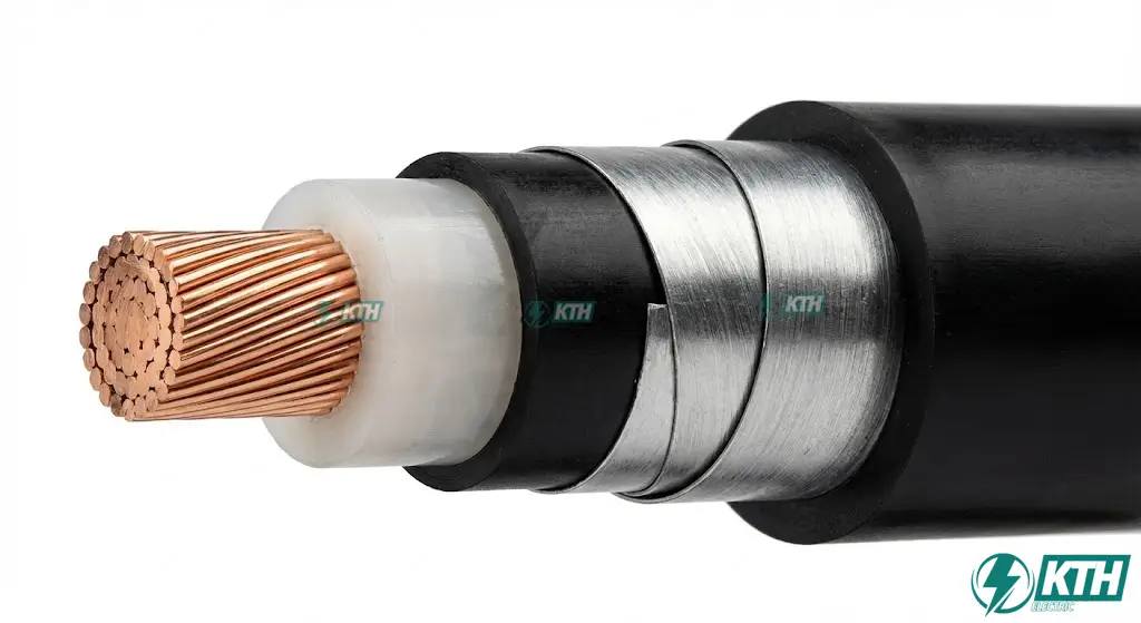 Cấu tạo chi tiết 5 lớp của cáp điện lực hạ thế CXV/DSTA gồm ruột đồng, cách điện XLPE, lớp độn, giáp băng thép và vỏ PVC.