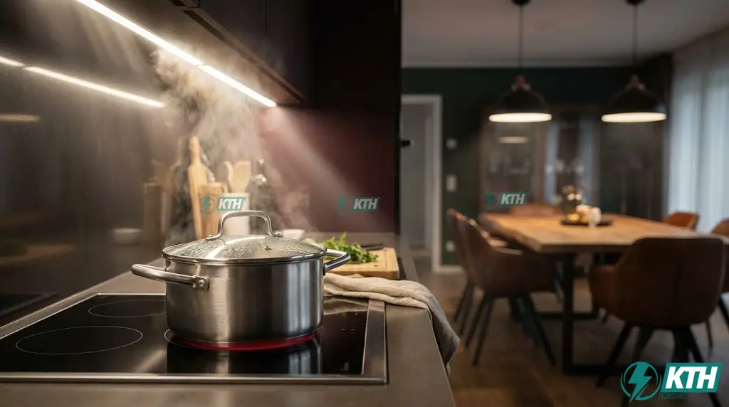 Bếp từ đôi công suất lớn đang hoạt động cần lắp đặt aptomat riêng biệt và dây dẫn tiết diện lớn để tránh quá tải.