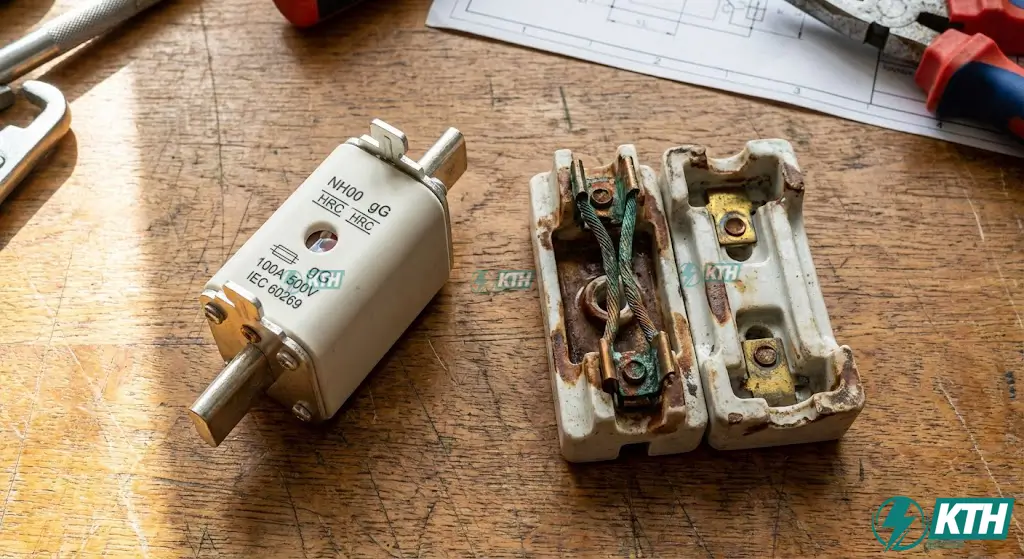 Comparison between modern safety HRC fuses and old unsafe rewirable (Kit-Kat) fuses.
