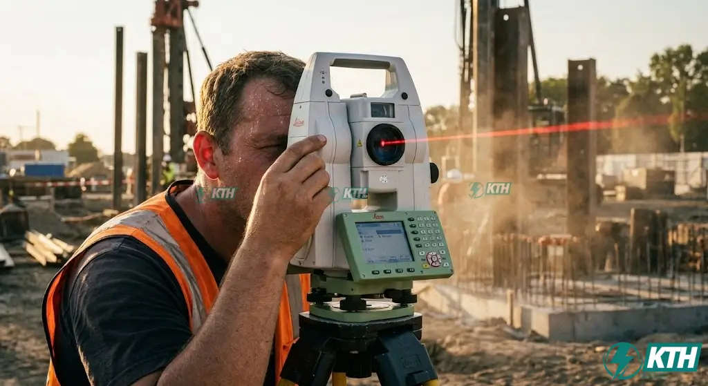 Công tác trắc đạc định vị tim trục nhà cao tầng bằng máy toàn đạc điện tử đảm bảo độ thẳng đứng TCVN 9364:2012.