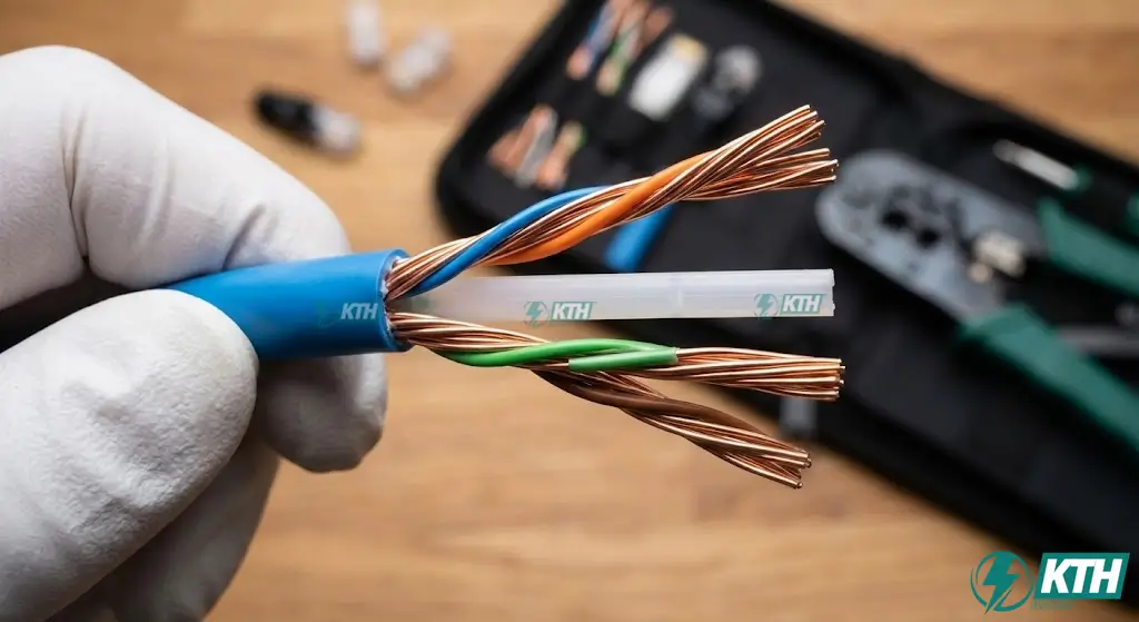 Báo Giá Thi Công Mạng LAN 2025: Bảng Giá Vật Tư & Nhân Công 3 Cận cảnh dây cáp mạng CAT6 đồng nguyên chất Commscope chính hãng được sử dụng trong bảng báo giá thi công mạng LAN uy tín.